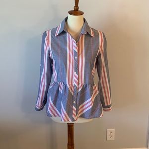 [Love Notes] Red/Blue Striped Button Down Shirt - Size Medium